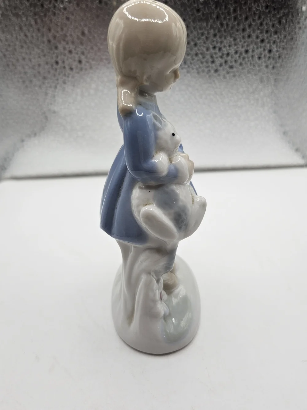 Porcelain Girl Figurine Holding Kitten Cat - Blue Dress